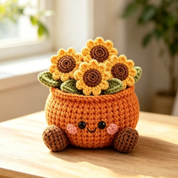 Gehäkelter Kürbis-Blumentopf Herbstdeko Schreibtisch Dekoration Halloween Erntedankfest