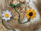 Gehäkeltes Lesezeichen Sonnenblume Blätter Handarbeit