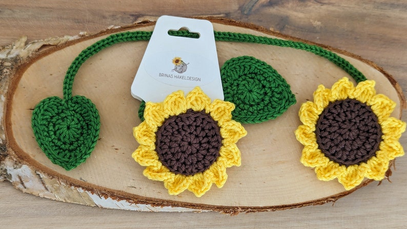 Sonnenblumen Lesezeichen gehäkelt 100% Baumwolle handgefertigt Buch bis 22 cm