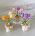 Gehäkelter Tulpen-Blumentopf, Handarbeit, Rosa, Lila, Orange oder Blau, Deko-Geschenk