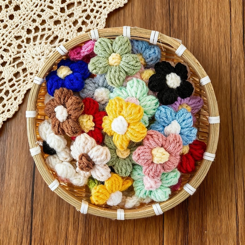 Mehrfarbige Häkelblumen-Applikationen für Decken, Rucksäcke & Schuhe, DIY-Nähmotive