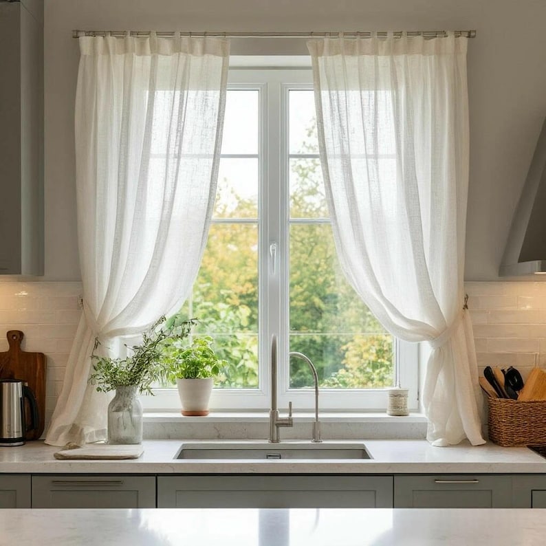 Stonewashed Leinen Küchenvorhang im Landhausstil – Bio-Leinen Badezimmervorhang