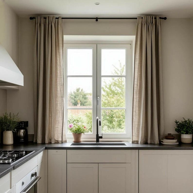 Stonewashed Leinen Küchenvorhang im Landhausstil – Bio-Leinen Badezimmervorhang