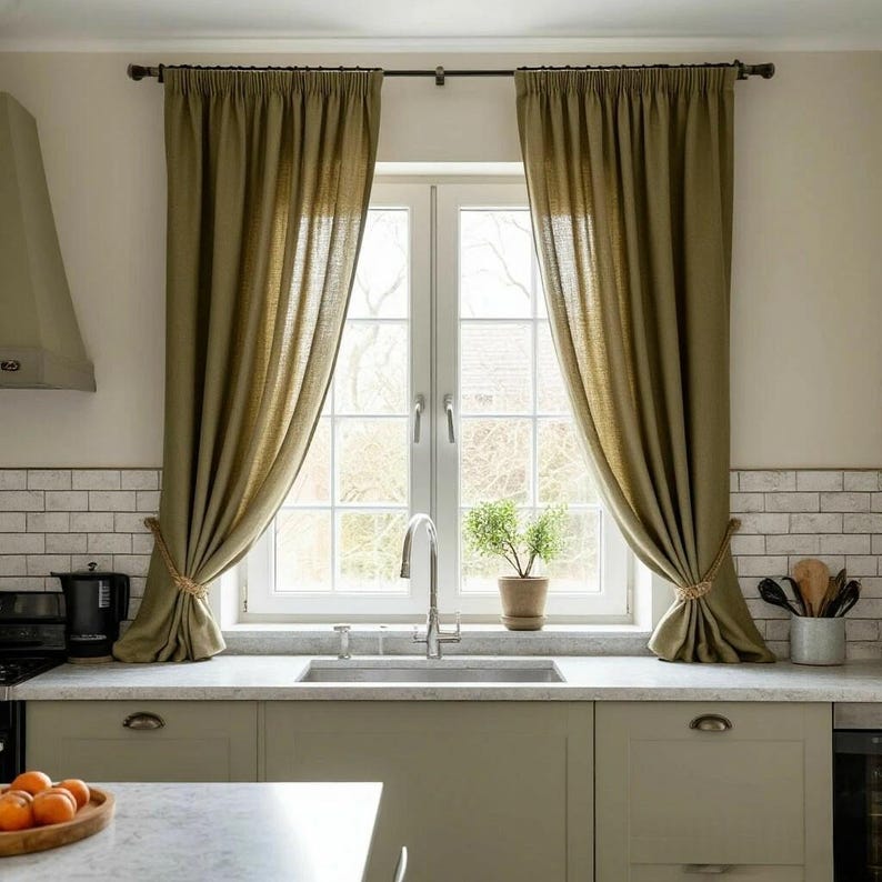 Stonewashed Leinen Küchenvorhang im Landhausstil – Bio-Leinen Badezimmervorhang