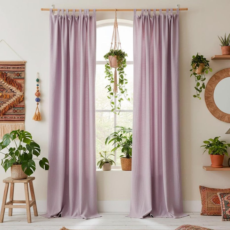 Doppel-Musselin Vorhang aus 100% Bio-Baumwolle, handgefertigt, Boho-Stil, weich und atmungsaktiv