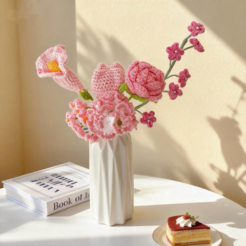 Handgefertigtes Häkelblumenarrangement Sonnenblume und Rose Schreibtischdekoration Dankeschön Lehrer Anerkennung