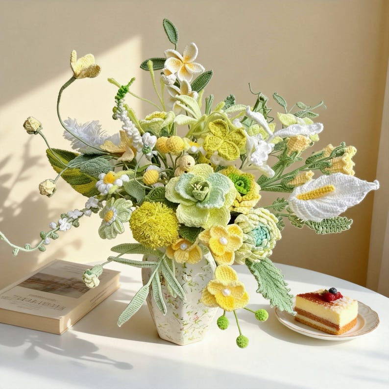 Handgefertigtes Häkelblumenarrangement Sonnenblume und Rose Schreibtischdekoration Dankeschön Lehrer Anerkennung