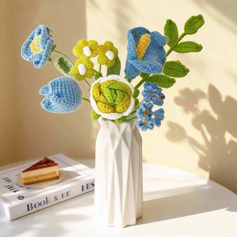 Handgefertigtes Häkelblumenarrangement Sonnenblume und Rose Schreibtischdekoration Dankeschön Lehrer Anerkennung