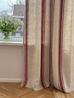 2er Set Leinenvorhänge mit Streifen, 140 cm Breite, Blau Schwarz Grün Rot Beige, Ösenband
