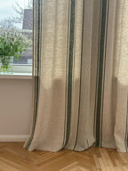 2er Set Leinenvorhänge mit Streifen, 140 cm Breite, Blau Schwarz Grün Rot Beige, Ösenband
