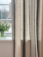 2er Set Leinenvorhänge mit Streifen, 140 cm Breite, Blau Schwarz Grün Rot Beige, Ösenband