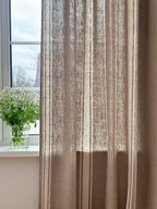 2er Set Leinenvorhänge mit Streifen, 140 cm Breite, Blau Schwarz Grün Rot Beige, Ösenband