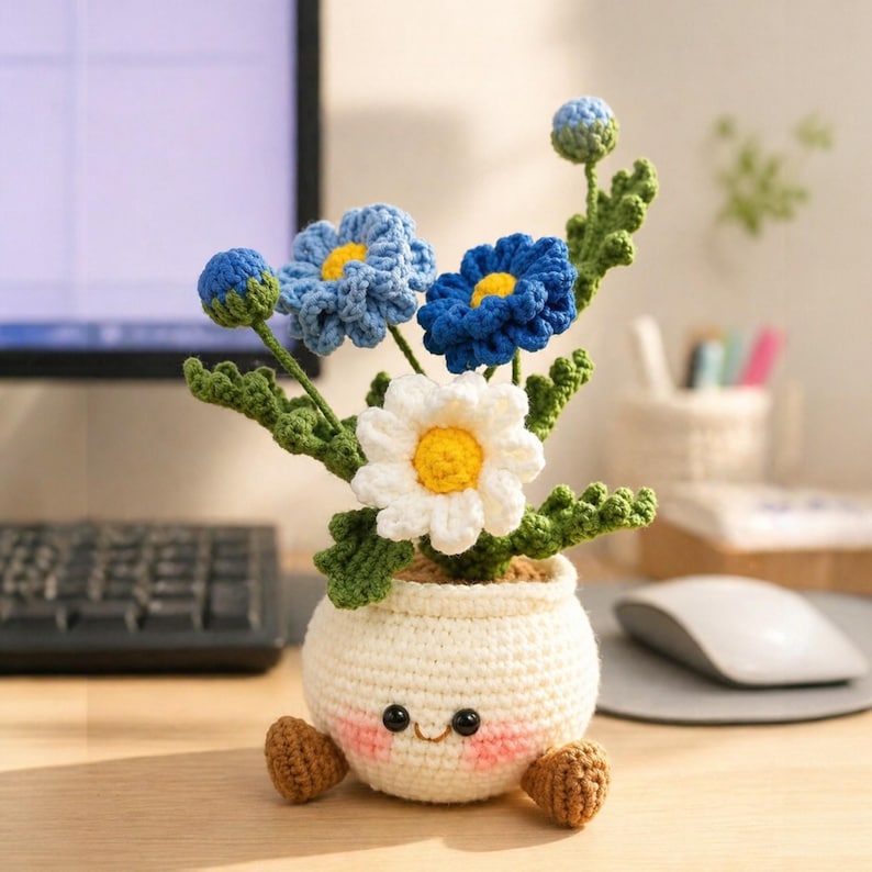 Gehäkelter Blumentopf mit Amigurumi Pflanze 25 cm