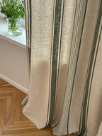 2er Set Leinenvorhänge mit Streifen, 140 cm Breite, Blau Schwarz Grün Rot Beige, Ösenband