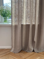 2er Set Leinenvorhänge mit Streifen, 140 cm Breite, Blau Schwarz Grün Rot Beige, Ösenband