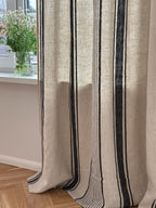 2er Set Leinenvorhänge mit Streifen, 140 cm Breite, Blau Schwarz Grün Rot Beige, Ösenband