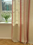 2er Set Leinenvorhänge mit Streifen, 140 cm Breite, Blau Schwarz Grün Rot Beige, Ösenband