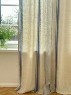 2er Set Leinenvorhänge mit Streifen, 140 cm Breite, Blau Schwarz Grün Rot Beige, Ösenband