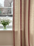 2er Set Leinenvorhänge mit Streifen, 140 cm Breite, Blau Schwarz Grün Rot Beige, Ösenband