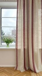 2er Set Leinenvorhänge mit Streifen, 140 cm Breite, Blau Schwarz Grün Rot Beige, Ösenband