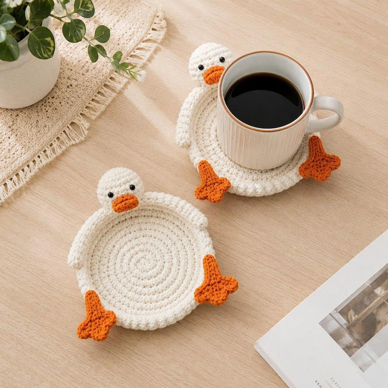 Gehäkelter Enten-Untersetzer & Schmucktablett, Handarbeit, Kaffeeuntersetzer