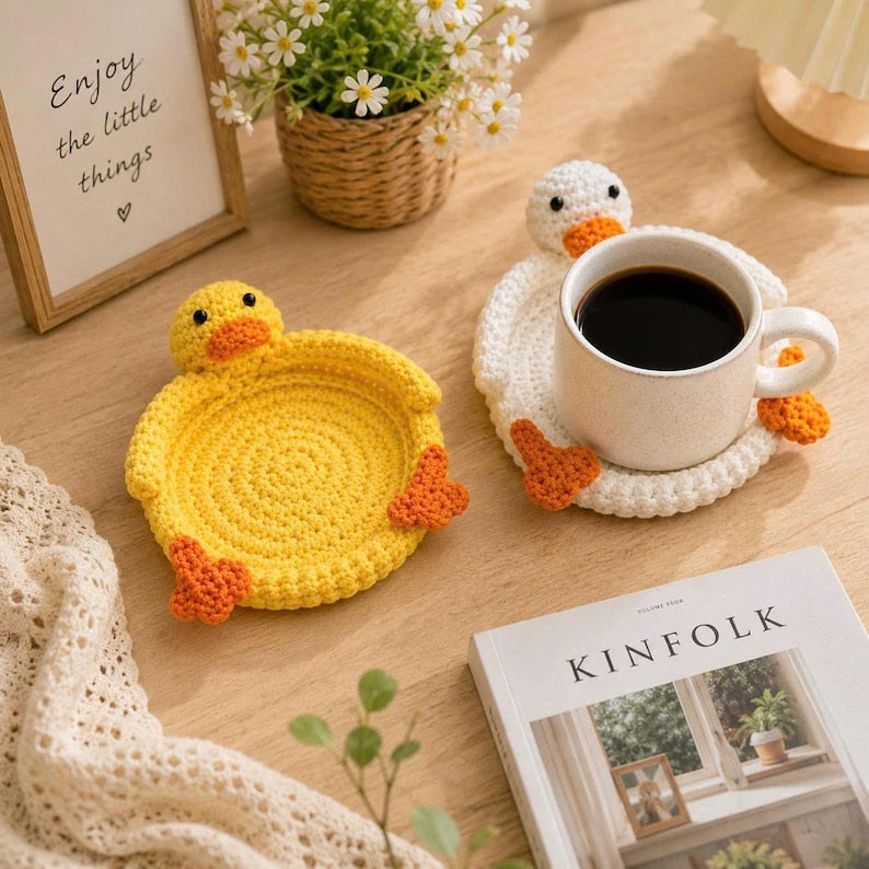 Gehäkelter Enten-Untersetzer & Schmucktablett, Handarbeit, Kaffeeuntersetzer