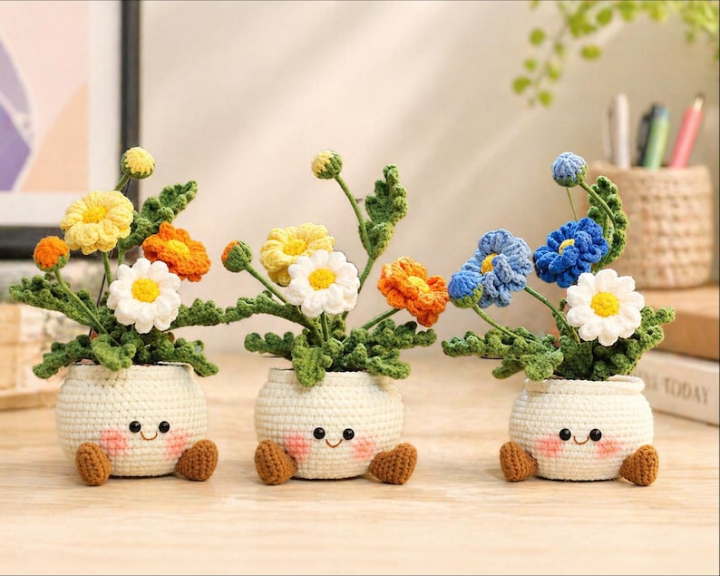 Gehäkelter Blumentopf mit Amigurumi Pflanze 25 cm