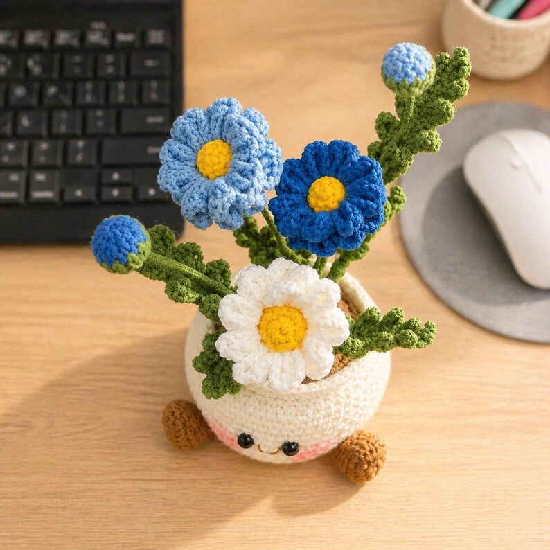 Gehäkelter Blumentopf mit Amigurumi Pflanze 25 cm