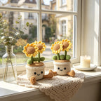 Gehäkelter Sonnenblumen-Blumentopf, Handgemacht, Dekoration für Schreibtisch und Fenster