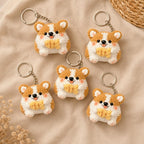 Gehäkelter Corgi-Schlüsselanhänger mit Fisch, Handgefertigter Plüsch-Taschenanhänger für Hundeliebhaber