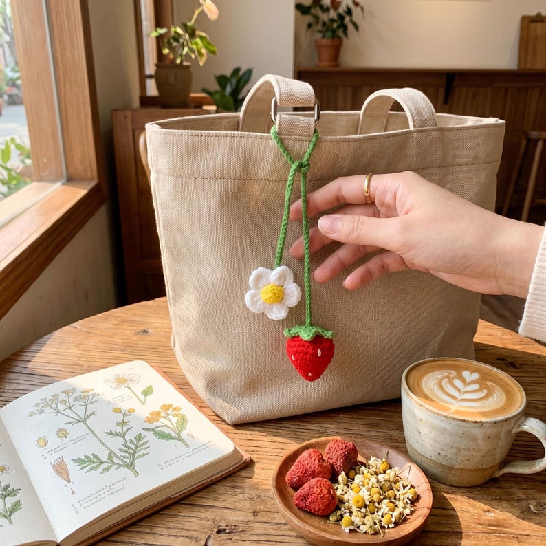 Handgehäkelte Anhänger Erdbeer Sonnenblume Kürbis Auto Rückspiegel Taschenanhänger 36cm