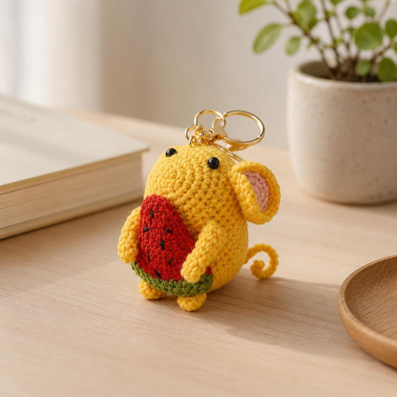 Gehäkelte Maus Schlüsselanhänger Wassermelone Amigurumi Anhänger Handgemachtes Autozubehör
