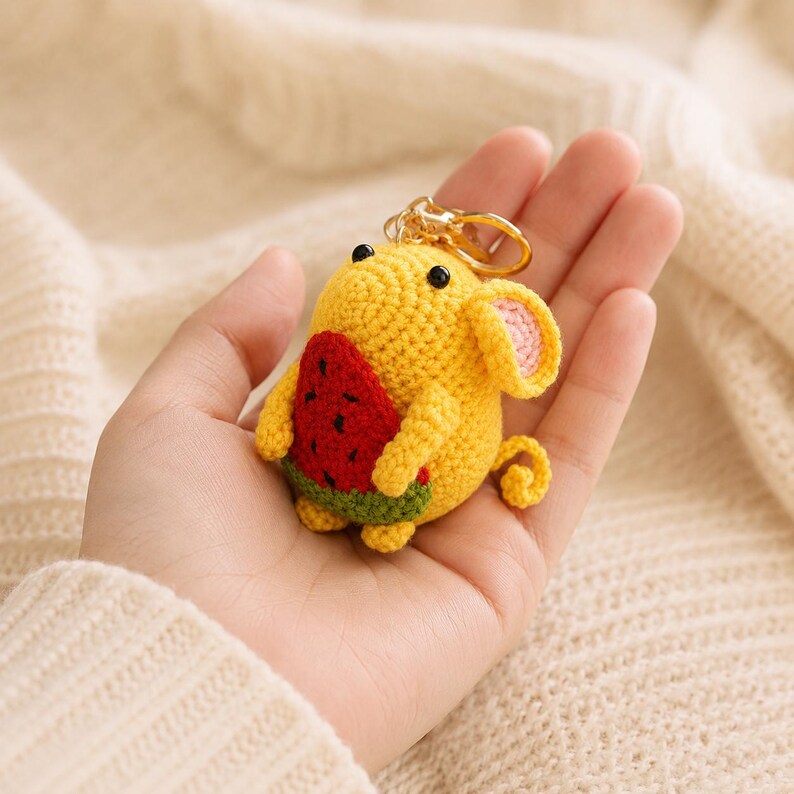 Gehäkelte Maus Schlüsselanhänger Wassermelone Amigurumi Anhänger Handgemachtes Autozubehör