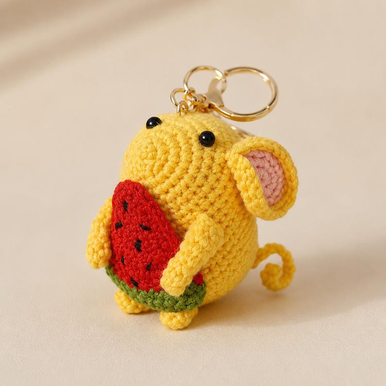 Gehäkelte Maus Schlüsselanhänger Wassermelone Amigurumi Anhänger Handgemachtes Autozubehör