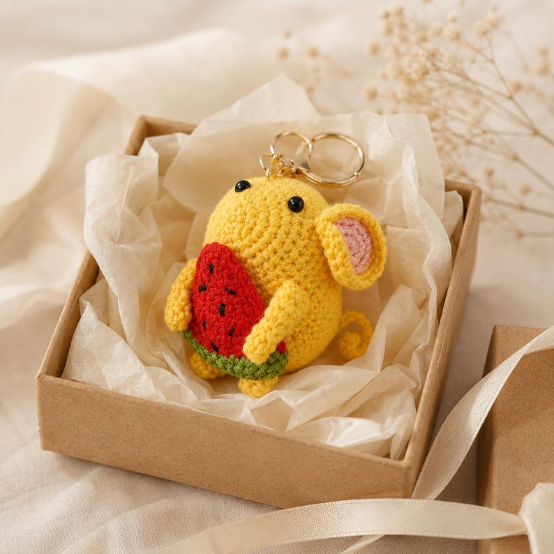 Gehäkelte Maus Schlüsselanhänger Wassermelone Amigurumi Anhänger Handgemachtes Autozubehör