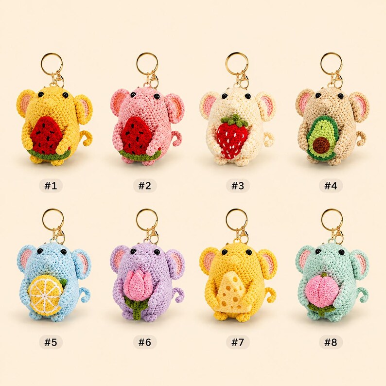 Gehäkelte Maus Schlüsselanhänger Wassermelone Amigurumi Anhänger Handgemachtes Autozubehör
