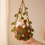 Gehäkelter Hängeblumentopf mit Katze im Calico-Stil, Wanddeko mit Katzenmotiv, handgefertigtes Geschenk für Katzenliebhaber