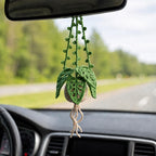 Gehäkelte Monstera Hängepflanze fürs Auto, Amigurumi Rückspiegel Anhänger, Boho Auto Deko, Geschenk für Pflanzenliebhaber