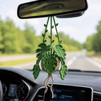 Gehäkelte Monstera Hängepflanze fürs Auto, Amigurumi Rückspiegel Anhänger, Boho Auto Deko, Geschenk für Pflanzenliebhaber