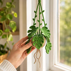 Gehäkelte Monstera Hängepflanze fürs Auto, Amigurumi Rückspiegel Anhänger, Boho Auto Deko, Geschenk für Pflanzenliebhaber