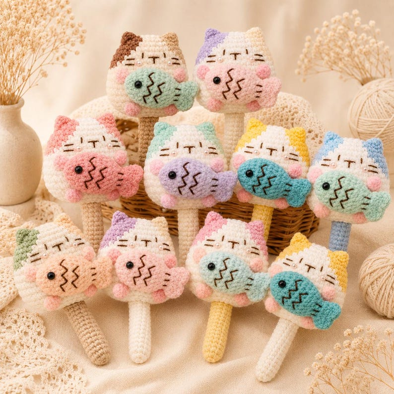 Gehäkelte Katze Schlüsselanhänger Amigurumi, dekoratives Accessoire