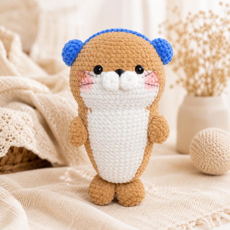 Häkel-Robbenpuppen-Set, Amigurumi-Meereswelt-Plüschtier, blaue und braune Robbe mit Accessoires, niedliche Meerestier-Deko fürs Kinderzimmer, 7-8 Zoll, Premium-Baumwollgarn