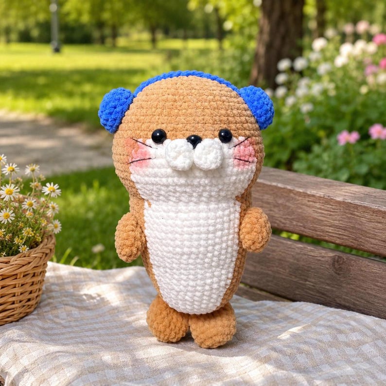 Häkel-Robbenpuppen-Set, Amigurumi-Meereswelt-Plüschtier, blaue und braune Robbe mit Accessoires, niedliche Meerestier-Deko fürs Kinderzimmer, 7-8 Zoll, Premium-Baumwollgarn