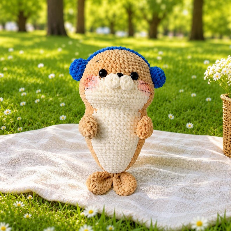 Häkel-Robbenpuppen-Set, Amigurumi-Meereswelt-Plüschtier, blaue und braune Robbe mit Accessoires, niedliche Meerestier-Deko fürs Kinderzimmer, 7-8 Zoll, Premium-Baumwollgarn