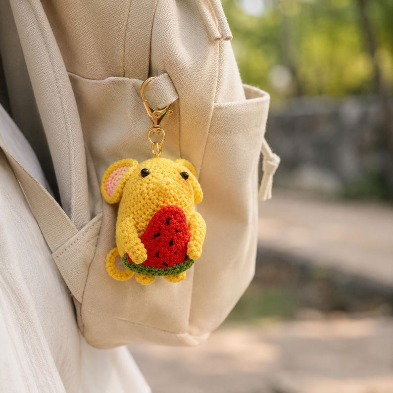 Gehäkelte Maus Schlüsselanhänger Wassermelone Amigurumi Anhänger Handgemachtes Autozubehör