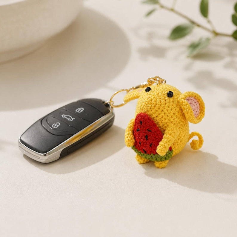 Gehäkelte Maus Schlüsselanhänger Wassermelone Amigurumi Anhänger Handgemachtes Autozubehör