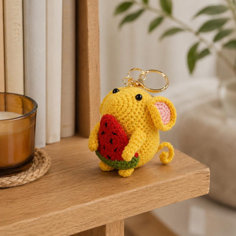 Gehäkelte Maus Schlüsselanhänger Wassermelone Amigurumi Anhänger Handgemachtes Autozubehör