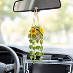 Gehäkelter Wisteria Auto-Rückspiegel Anhänger, handgemachte Blume im Topf, 15 cm, Auto-Dekoration