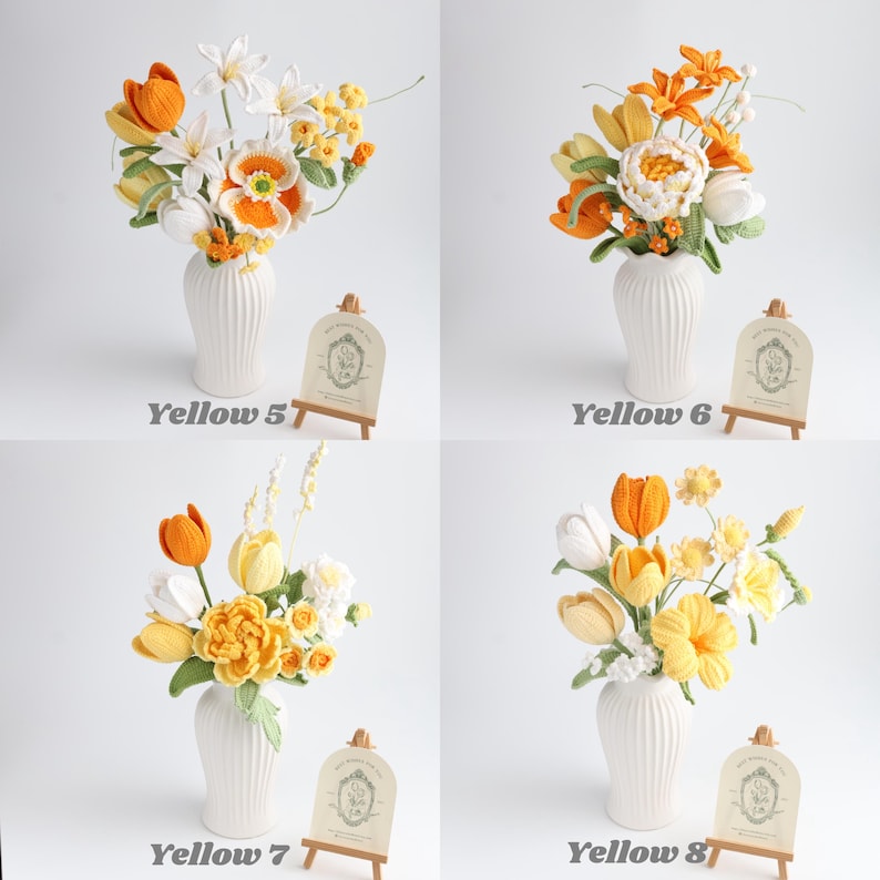 Gehäkelter Blumenstrauß mit Tulpen und Lavendel, handgemachte Strickblumen Deko, 30-35 cm
