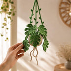 Gehäkelte Monstera Hängepflanze fürs Auto, Amigurumi Rückspiegel Anhänger, Boho Auto Deko, Geschenk für Pflanzenliebhaber